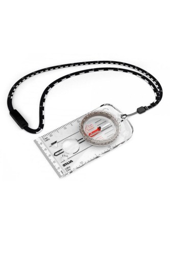 Przeźroczysty kompas wykonuje pomiar kierunku na jasnym tle, wyposażona w pasek na szyję.