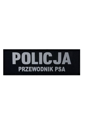 Czarny rzep odblaskowy POLICJA PRZEWODNIK PSA – identyfikator na kamizelkę