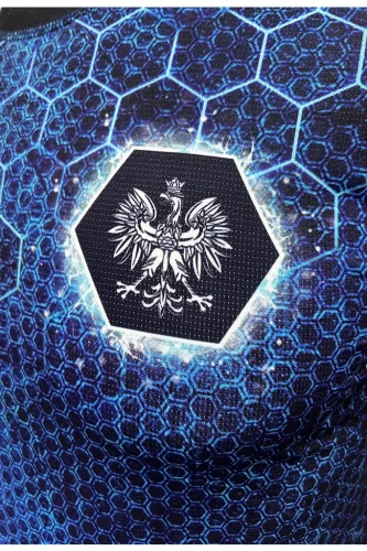 Koszulka rashguard #holdtheline PEWNI NA SŁUŻBIE – przód, niebieski nadruk sublimacyjny z Orłem Białym